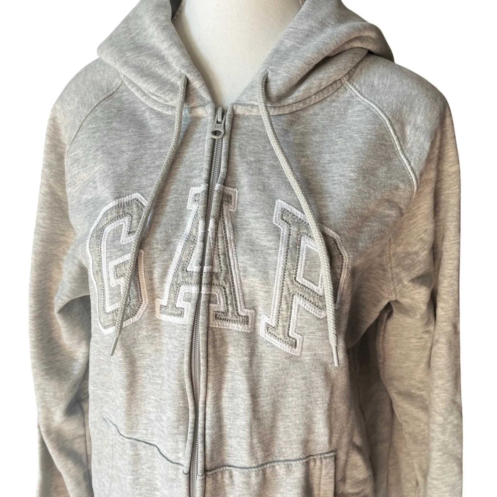 GAP Gray Full Zip Hoodie Sweatshirt Womens Large Collegiate Logo Casual Lounge - Image 2