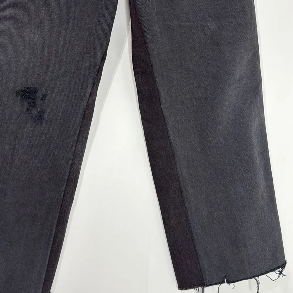 Re/Done Levi’s High Rise Wide Legs Raw Hem Distressed Black Denim Jeans 28 - Image 7