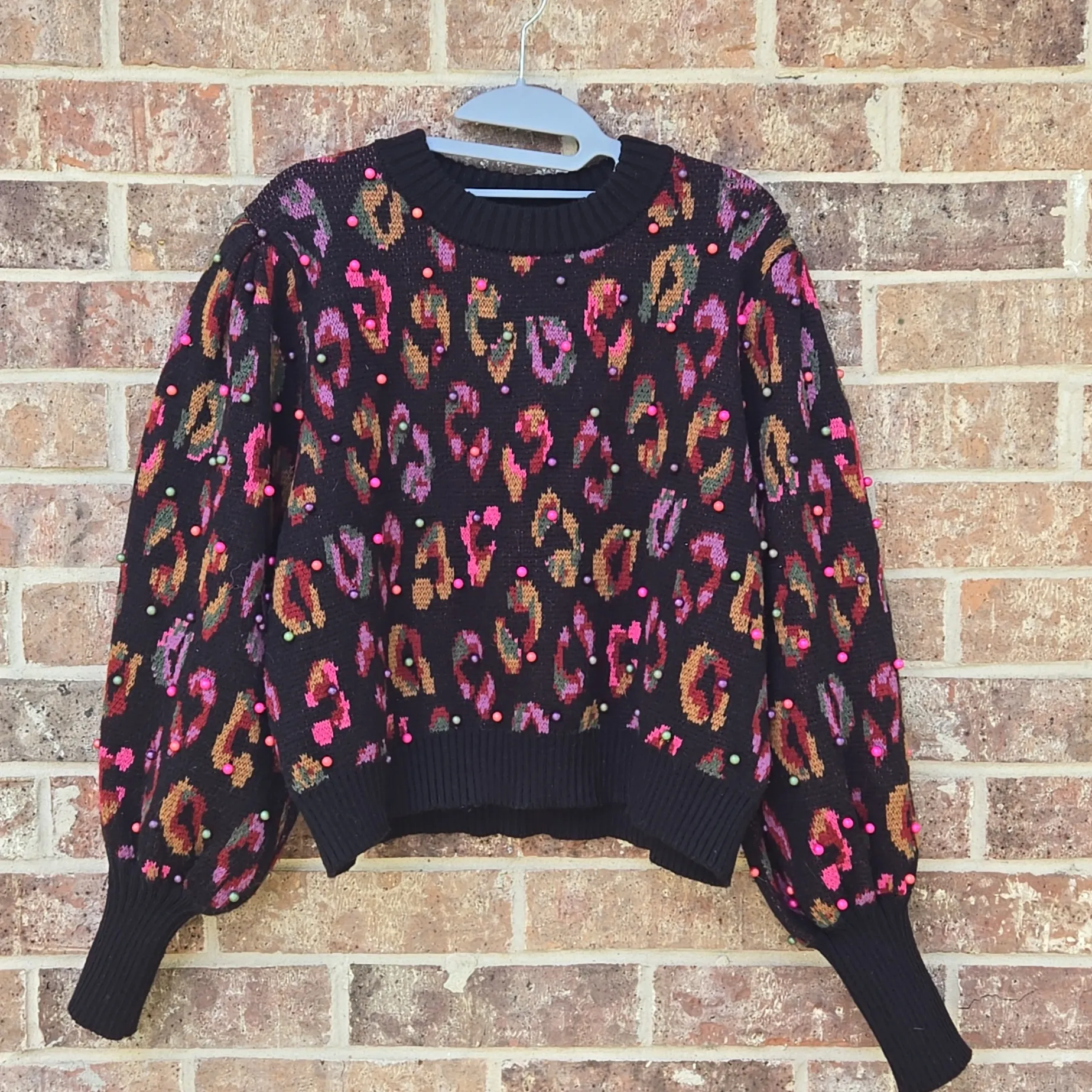 Farm Rio Beaded Leopard Pattern Sweater Size M - Image 4