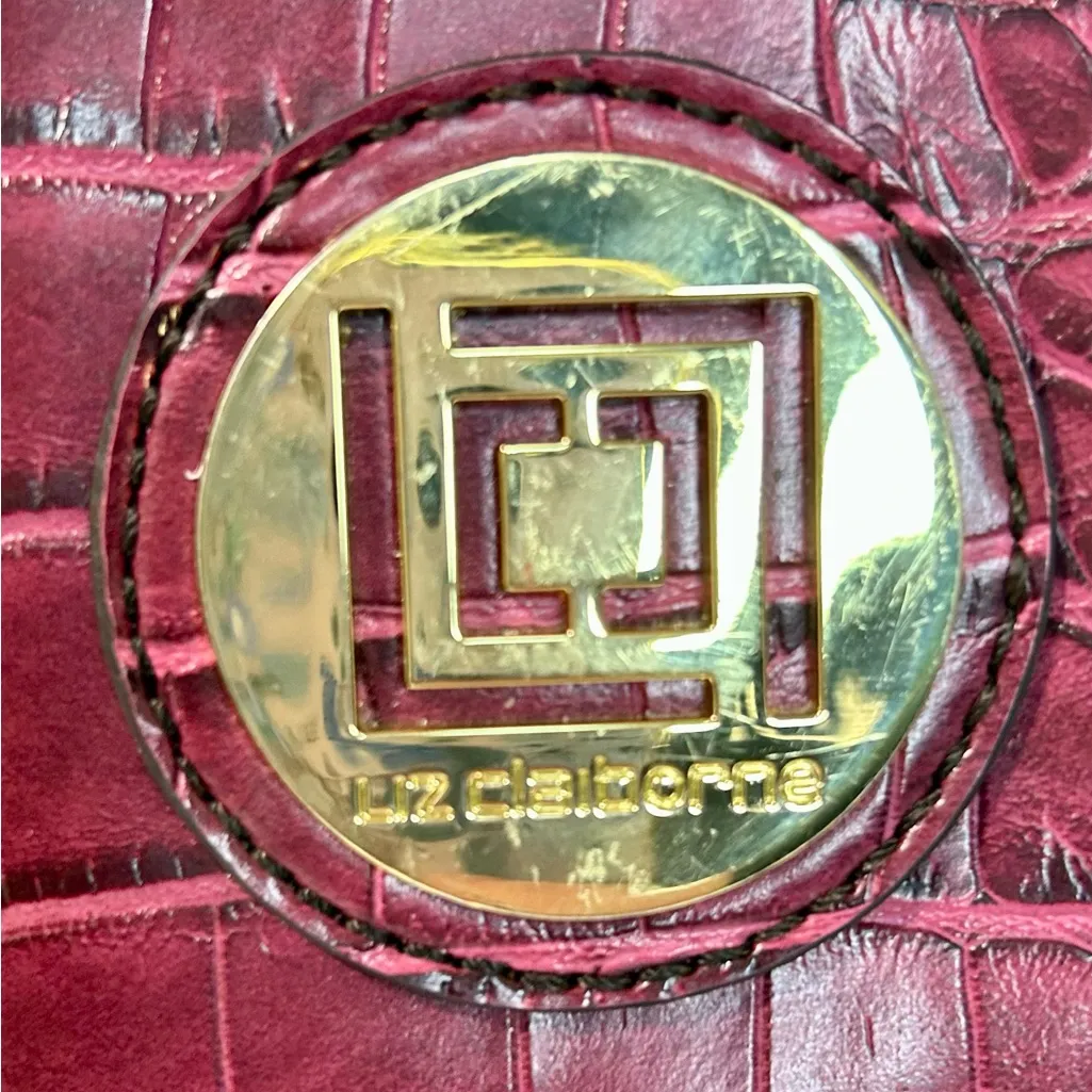 Liz Claiborne Real Fit Satchel Tote Bag in Plum Crocodile Embossed Faux Leather - Image 2