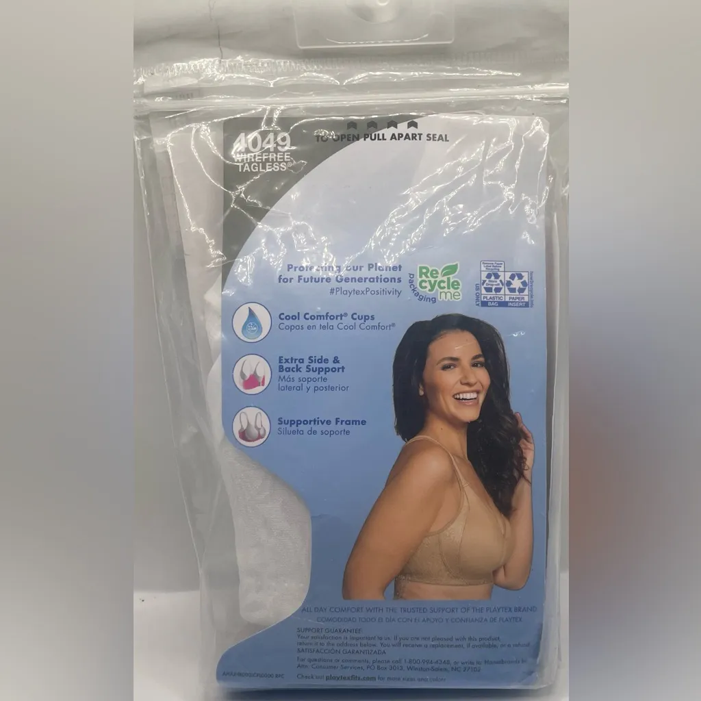 Playtex 18 Hour Seamless Wirefree Bra Back Side Smooth Cool Dri Size 42D White - Image 2