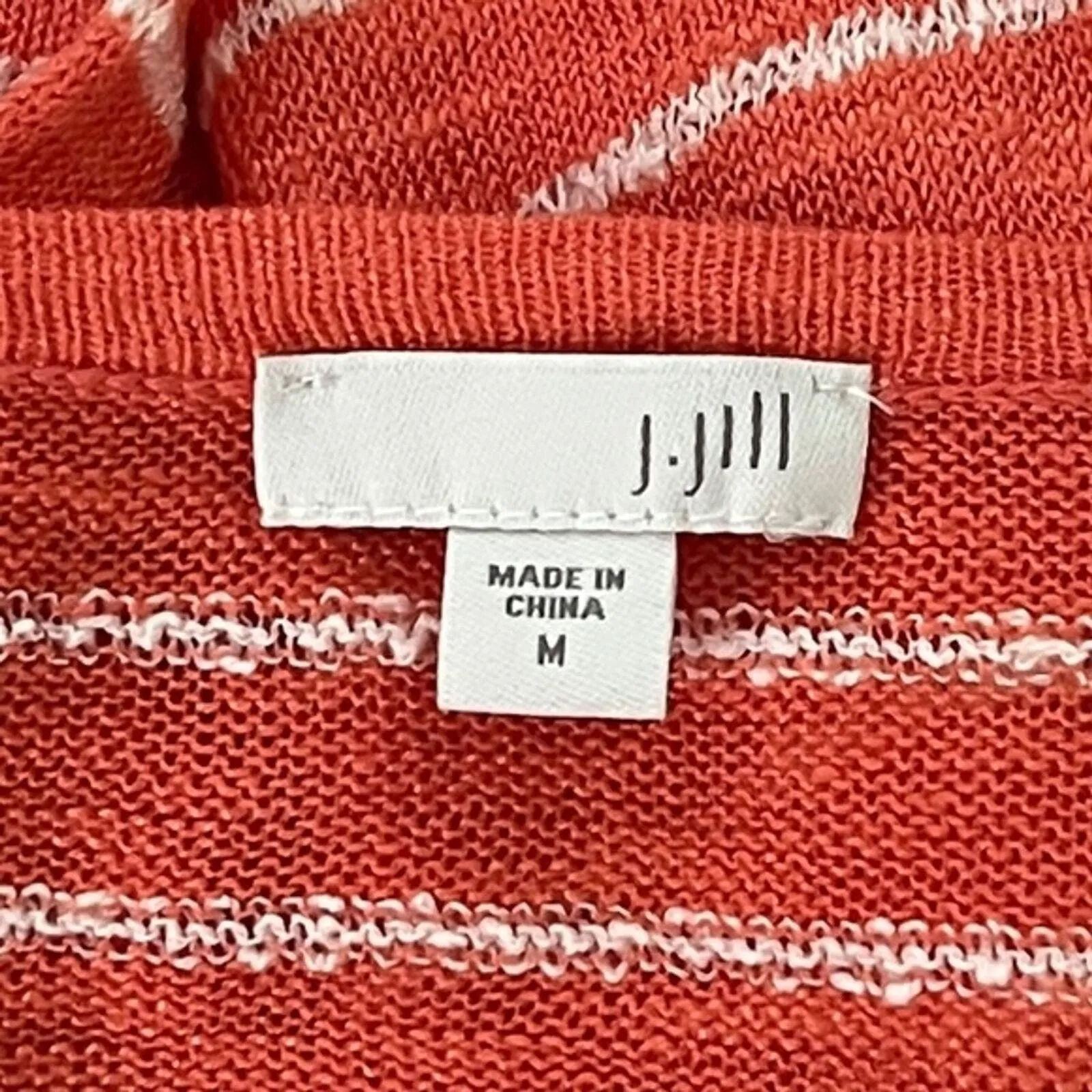 J. Jill‎ Sweater Womens Medium Orange White Stripe 3/4 Sleeve Linen Blend Casual - Image 6