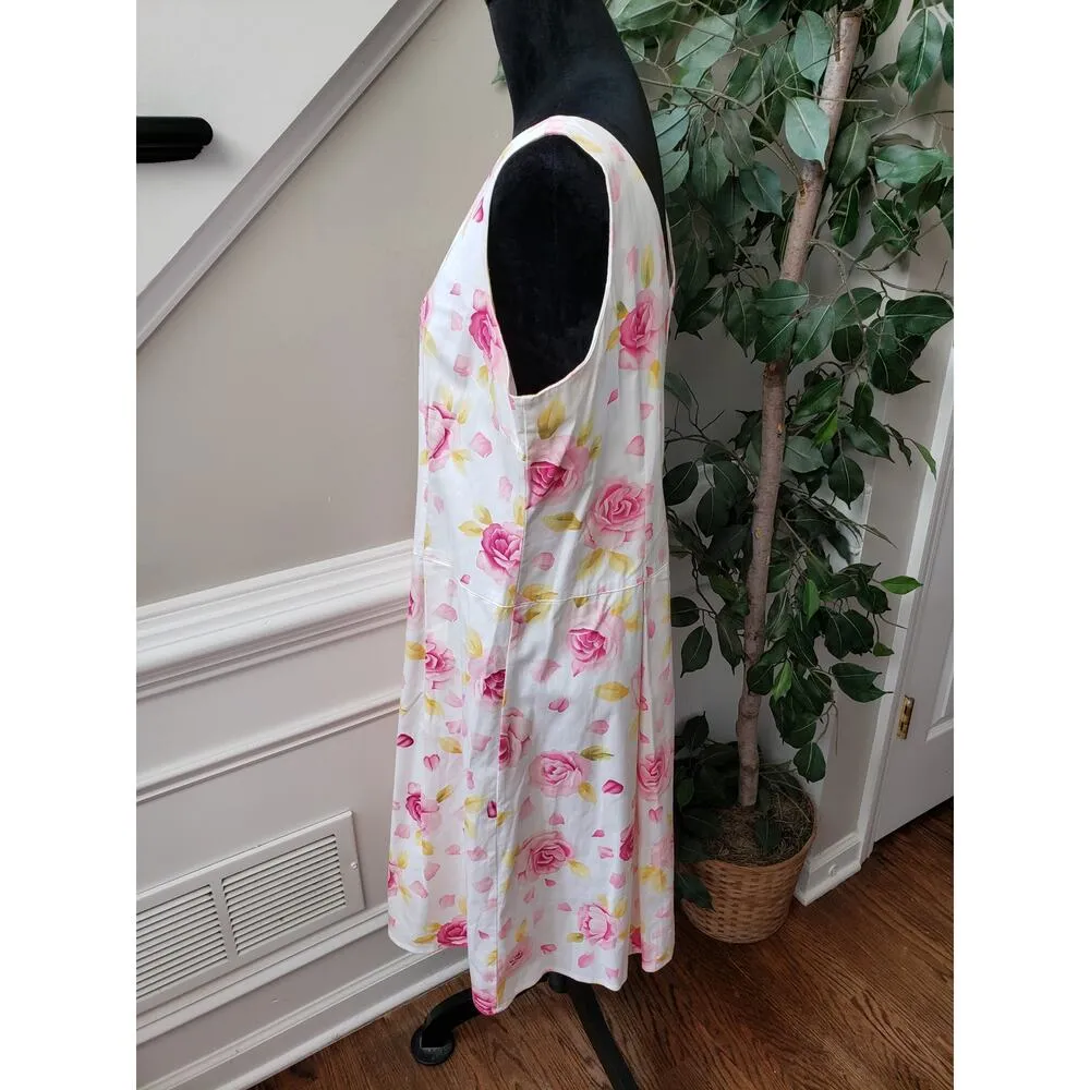 R&K Flared Dress Womens Size 18 White Floral Zip Back Pleated Skirt Heart Neck - Image 11