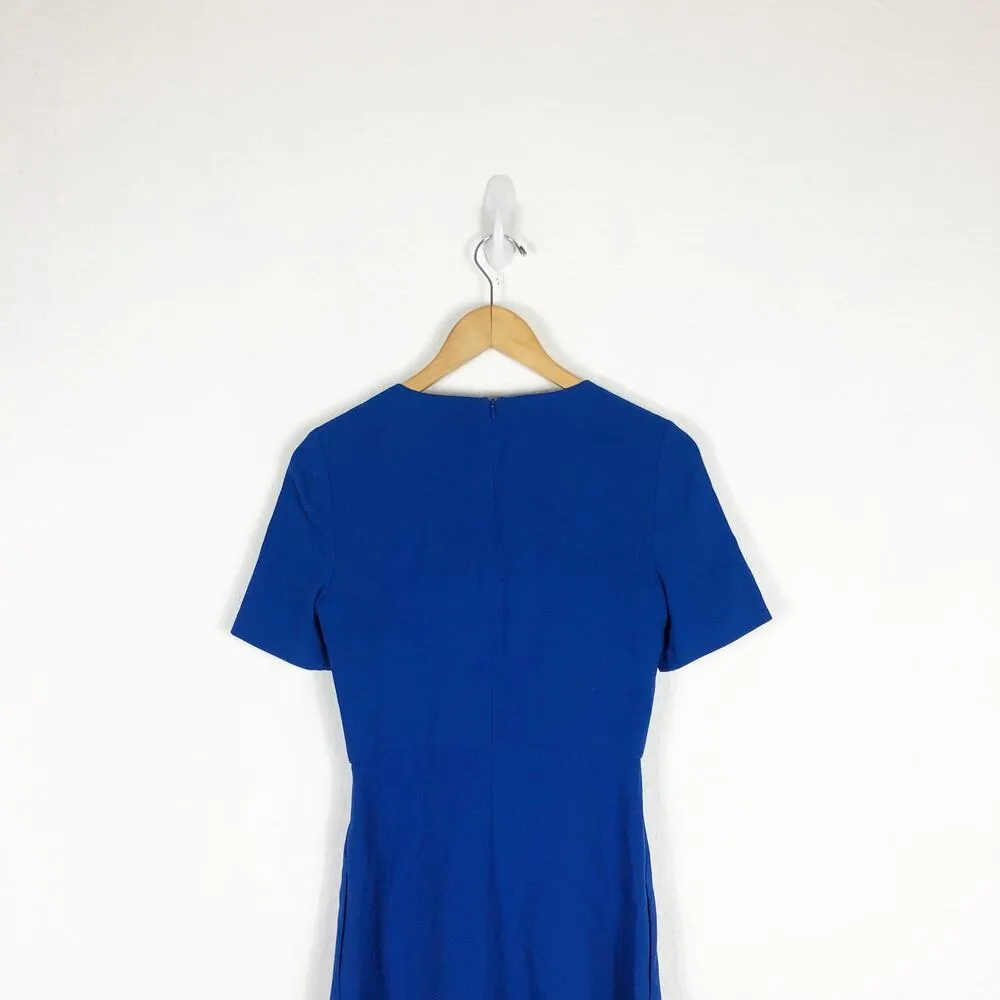 Black Halo Cobalt Blue Crepe Sheath Midi Dress Size 4 Short Sleeves Cocktail - Image 10