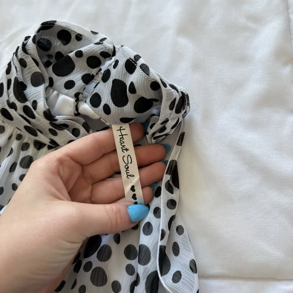 Retro Y2K Polka Dot White Black Midi Halter Dress Womens Size Large Office Work - Image 7