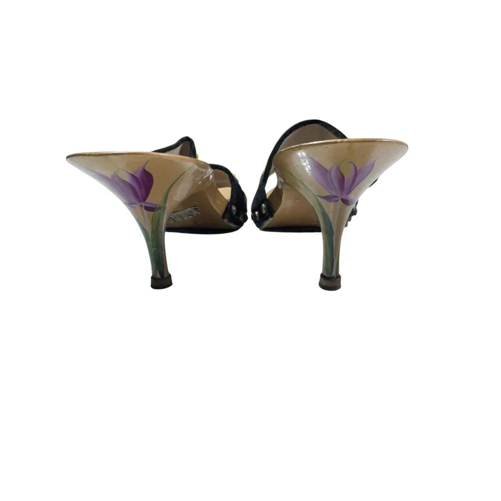 Vintage Guoc Kim Thanh Saigon Hand Painted Wooden Beaded High Heel Sandals Sz 40 Black - Image 5