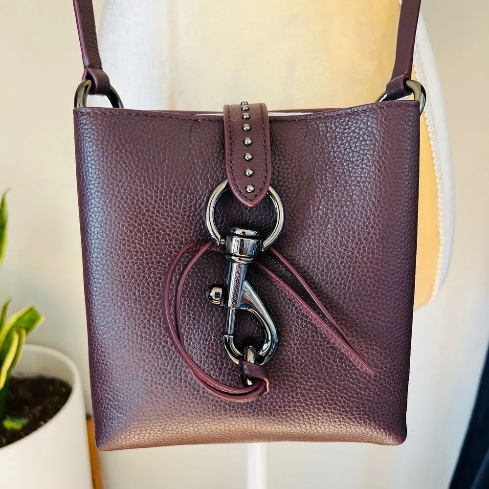 REBECCA MINKOFF Megan Mini Feed Crossbody Leather Bag, Dark Brown/Purple. NWOT - Image 7