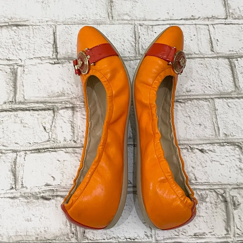 VERSACE Medusa Medallion Flats Orange/Red Color-block Ballerina Flats Size 41 - Image 3