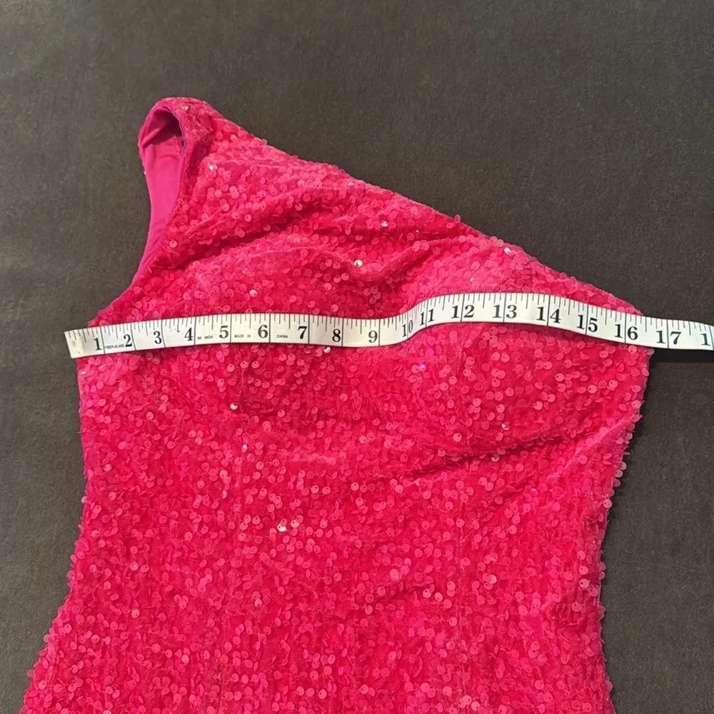 Women’s Sequined One Shoulder Short Pink Party or Prom Dress Size 4 Pink - Image 8