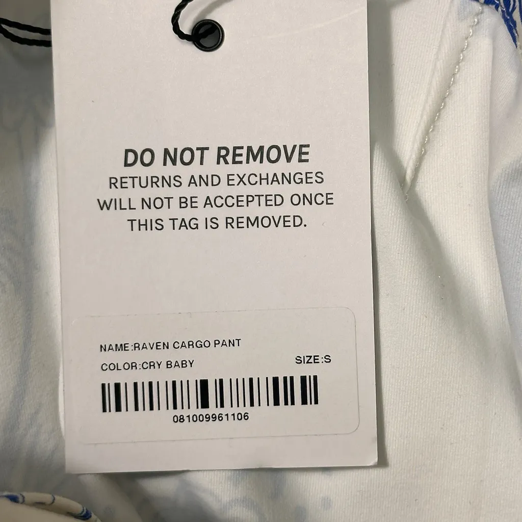 Miaou Raven Blue Cargo Pants Womens Small Cry Baby Print Y2K Low Rise NWT - Image 10