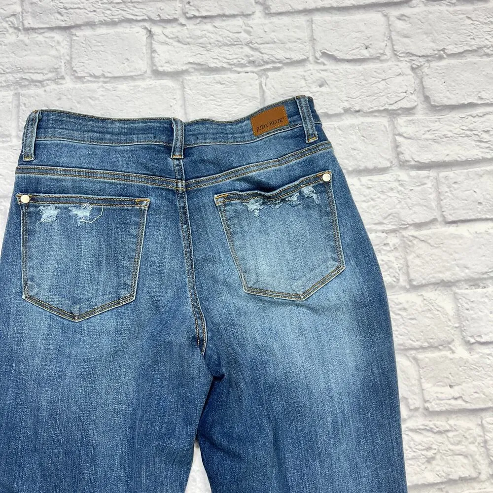 Judy Blue Women Slim Fit Distressed Crop Jeans (Style 82172) Size 5/27 Stretch - Image 2