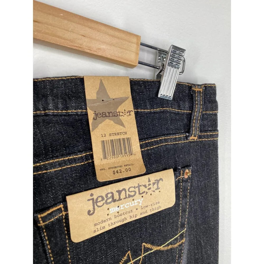 Jeanstar Women Y2K Low Rise Flare Jeans Size 12 NWT Festival Dark Wash Grunge Blue - Image 9