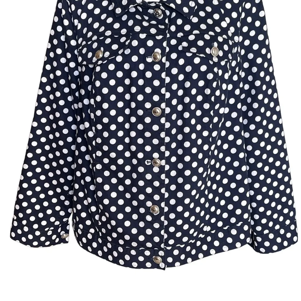𝅺CJ  Banks Women’s Navy White Polka Dots Jacket Size 1X Denim Buttons Casual - Image 3