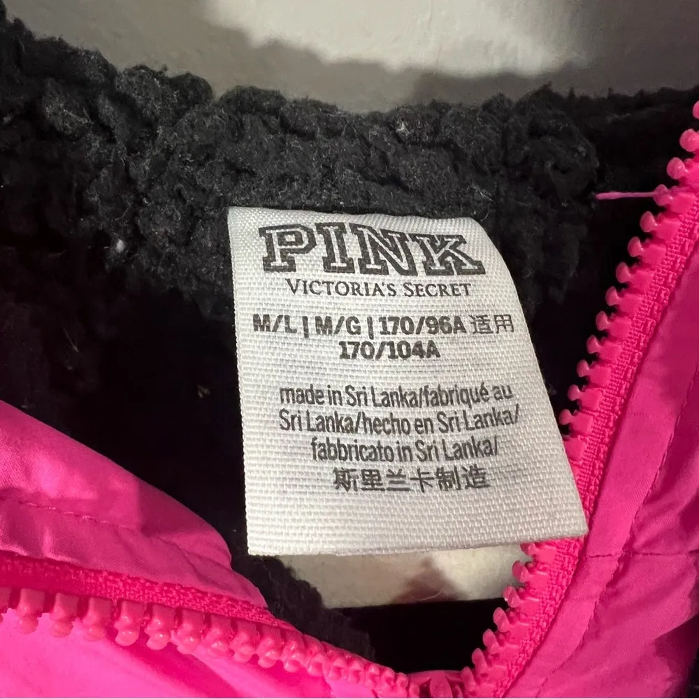 PINK Victoria’s Secret Full Zip Sherpa Lined Retro Windbreaker Jacket size M/L - Image 2