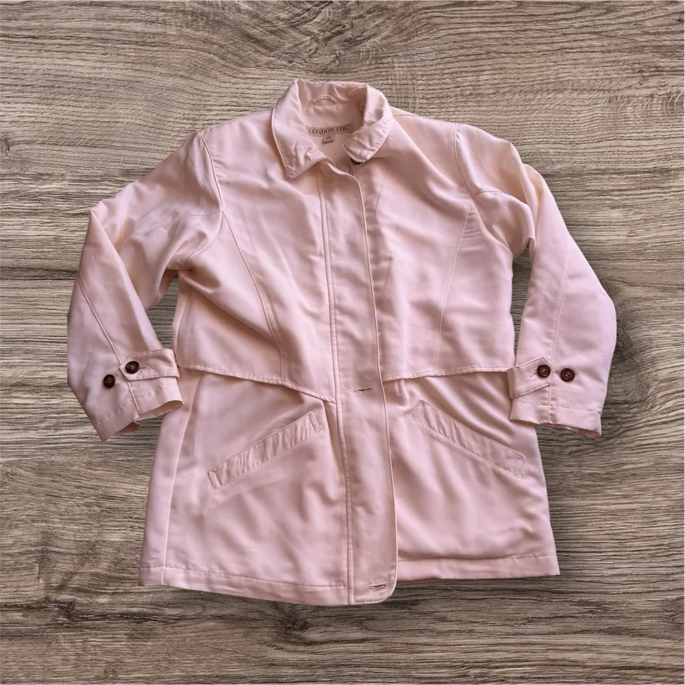London Fog vintage jacket beige light zipper bottom tie long sleeve size M - Image 3
