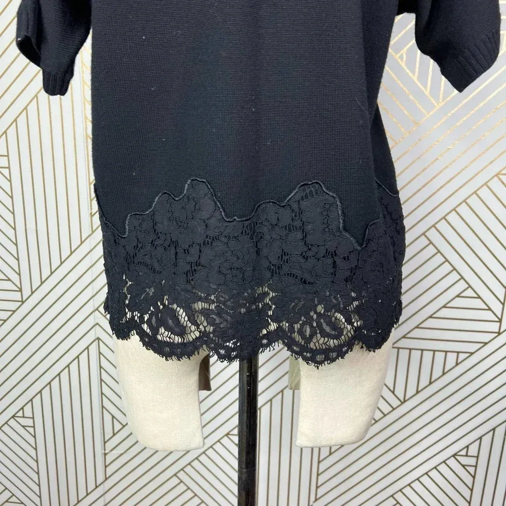 Ramy Brook‎ Black Crochet Lace Hem Wool Turtleneck Sweater Size US Medium - Image 9