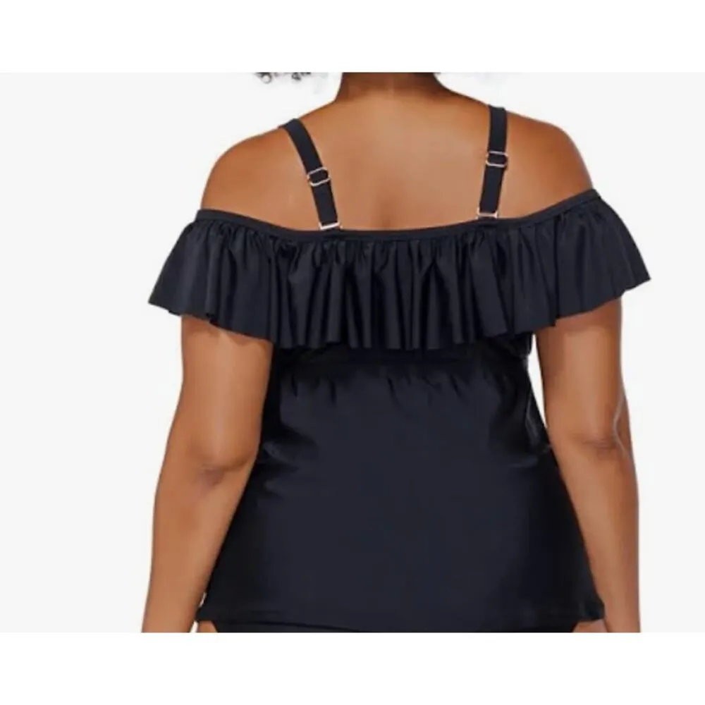 NWT - Raisins Curve Tortuga Black Ruffled Tankini Size 16W (STYLE J840023) - Image 9