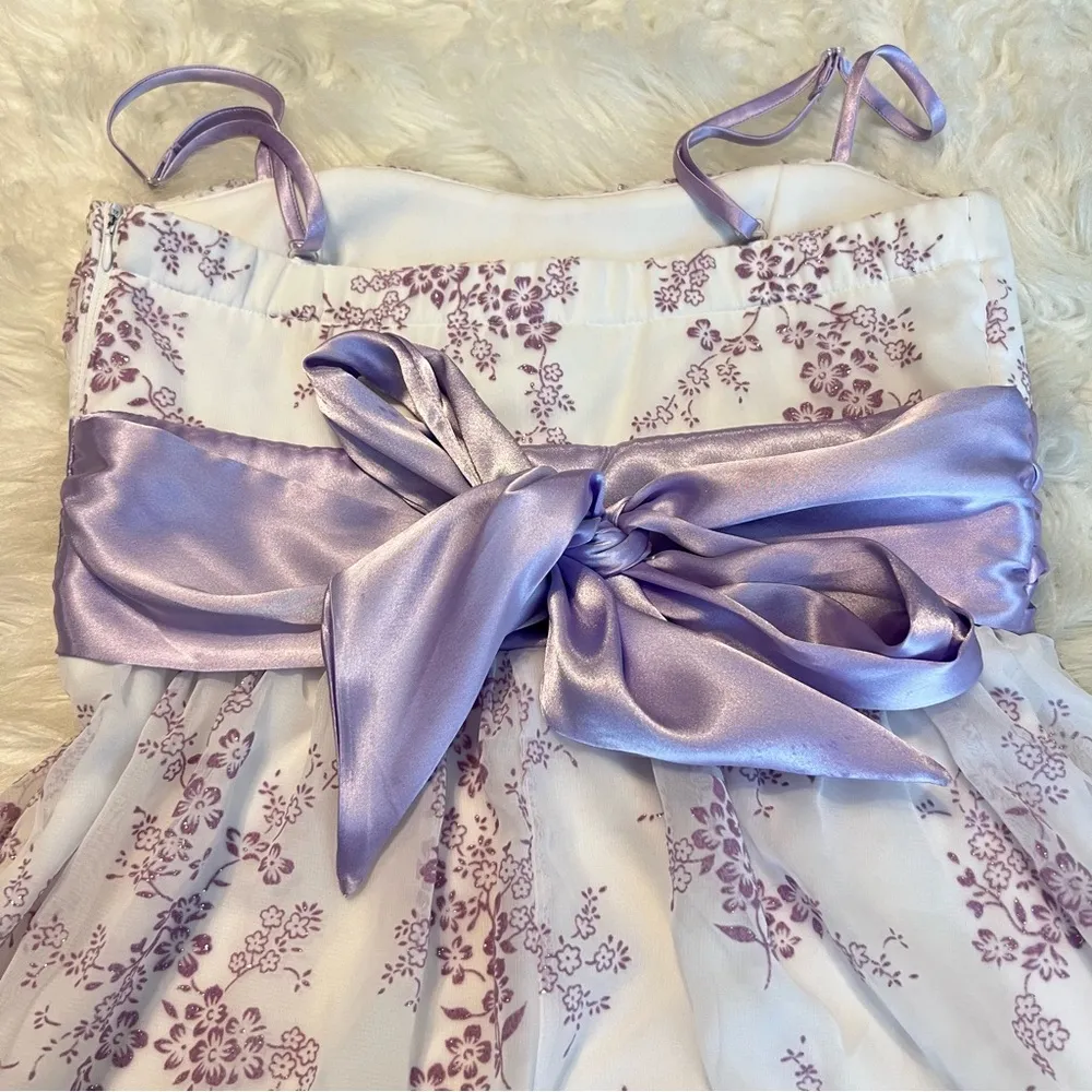 Morgan & Co Light Purple Floral Print Dress Size 9/10 Fairycore Feminine Wedding - Image 13