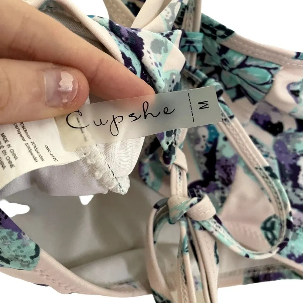 Cupshe cream blue and green floral swim top padding athletic swimming suit - Image 4