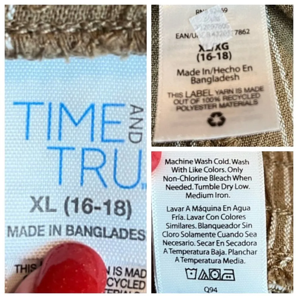 Time & Tru Women's Soft Shorts Tie Waist Pockets 4” Brown Stripe Size XL 16-18 - Image 8