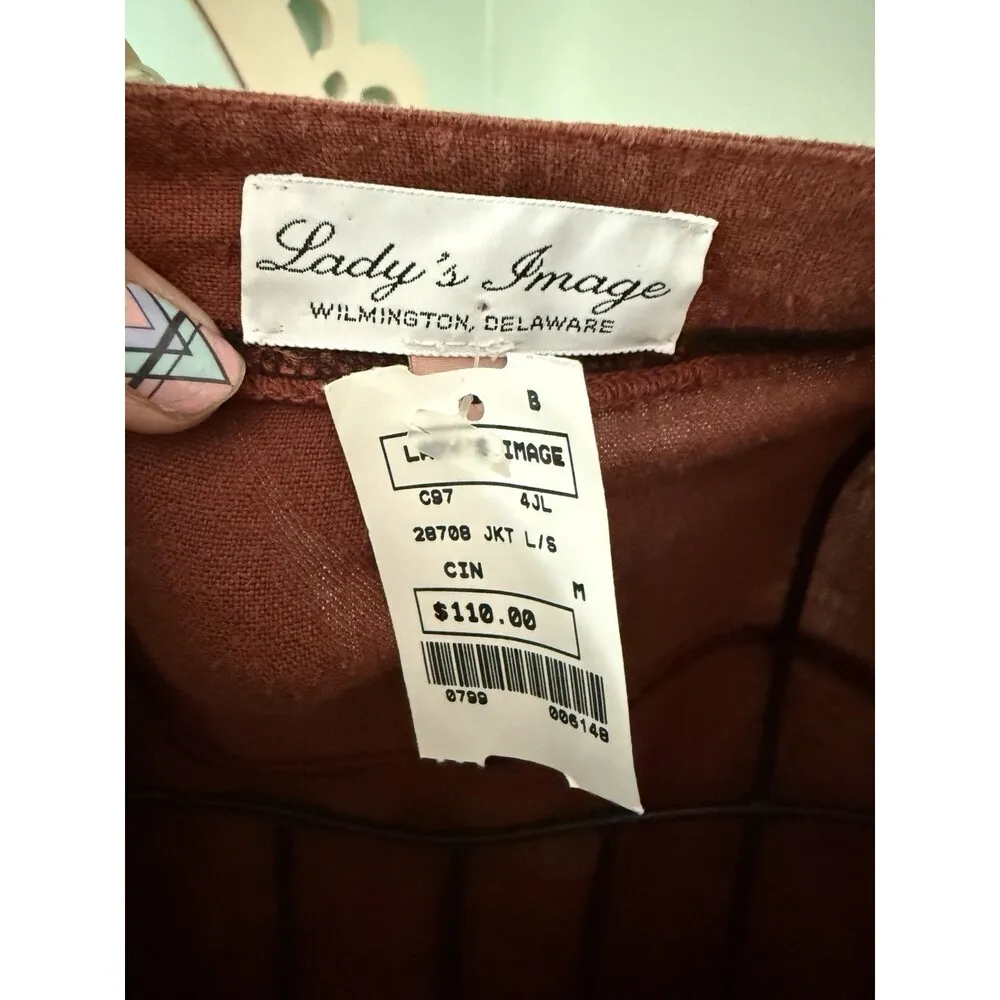 Lady’s Image Blazer Medium Rust Red Blazer Jacket Lagenlook Artsy Linen Brown - Image 5