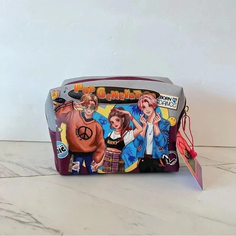 Nikky By Nicole Lee Cosmetic Pouch Bag Pop Generation Gray/Burgundy - Image 2