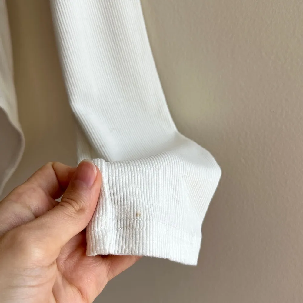 MangoPop Button Down Ribbed Long Sleeved Scoopneck Bodysuit, Size Large, White - Image 7