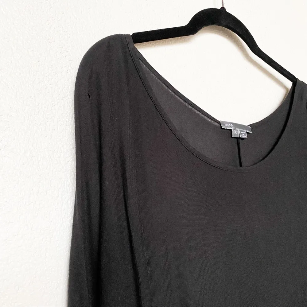 Wide Scoop Neck Cropped Sleeve Black Top Size XS - Image 3