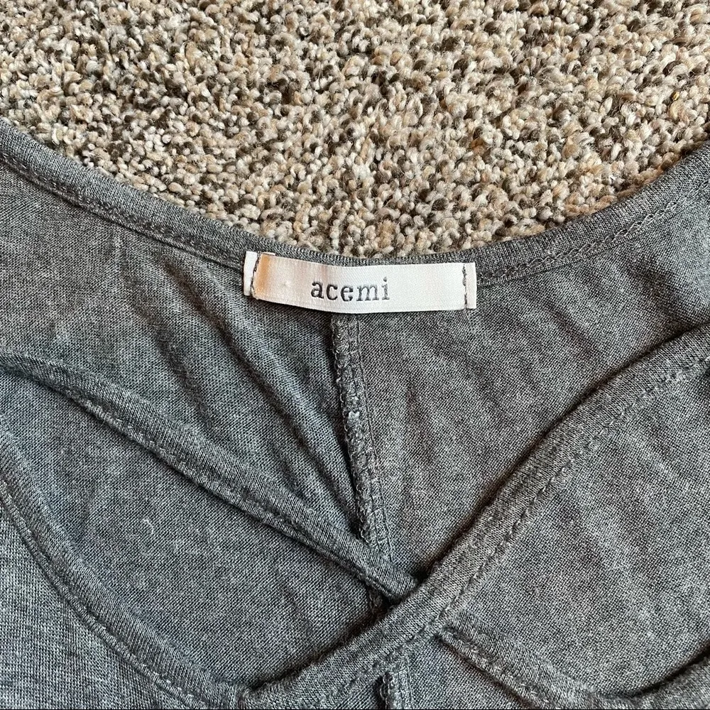 Acemi Grey Cold Shoulder Criss Cross Long Sleeve Top Blouse - Image 6