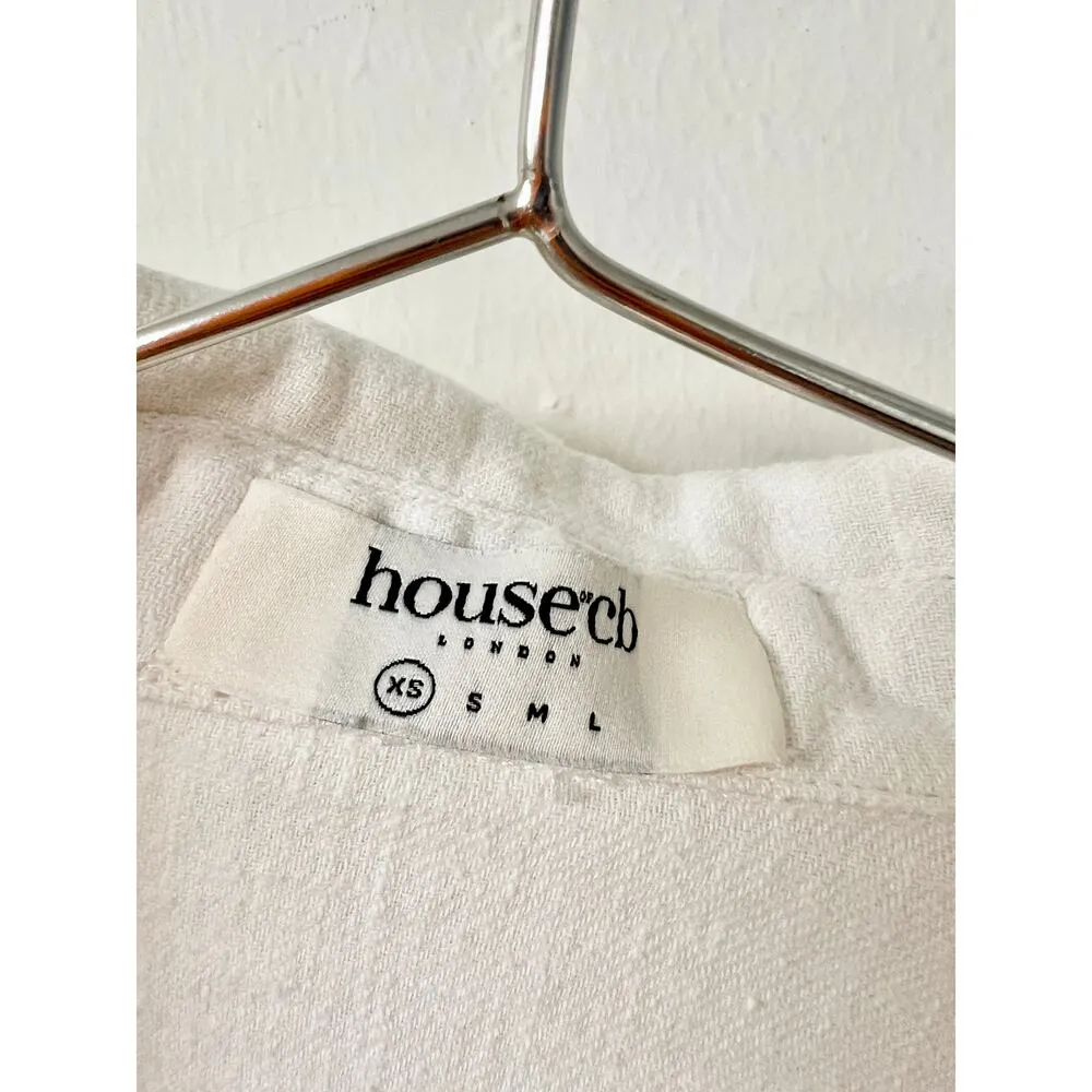 House of CB Iris Long Sleeve Wrap Around Cropped Shirt Off White Women's Size XS - Image 3