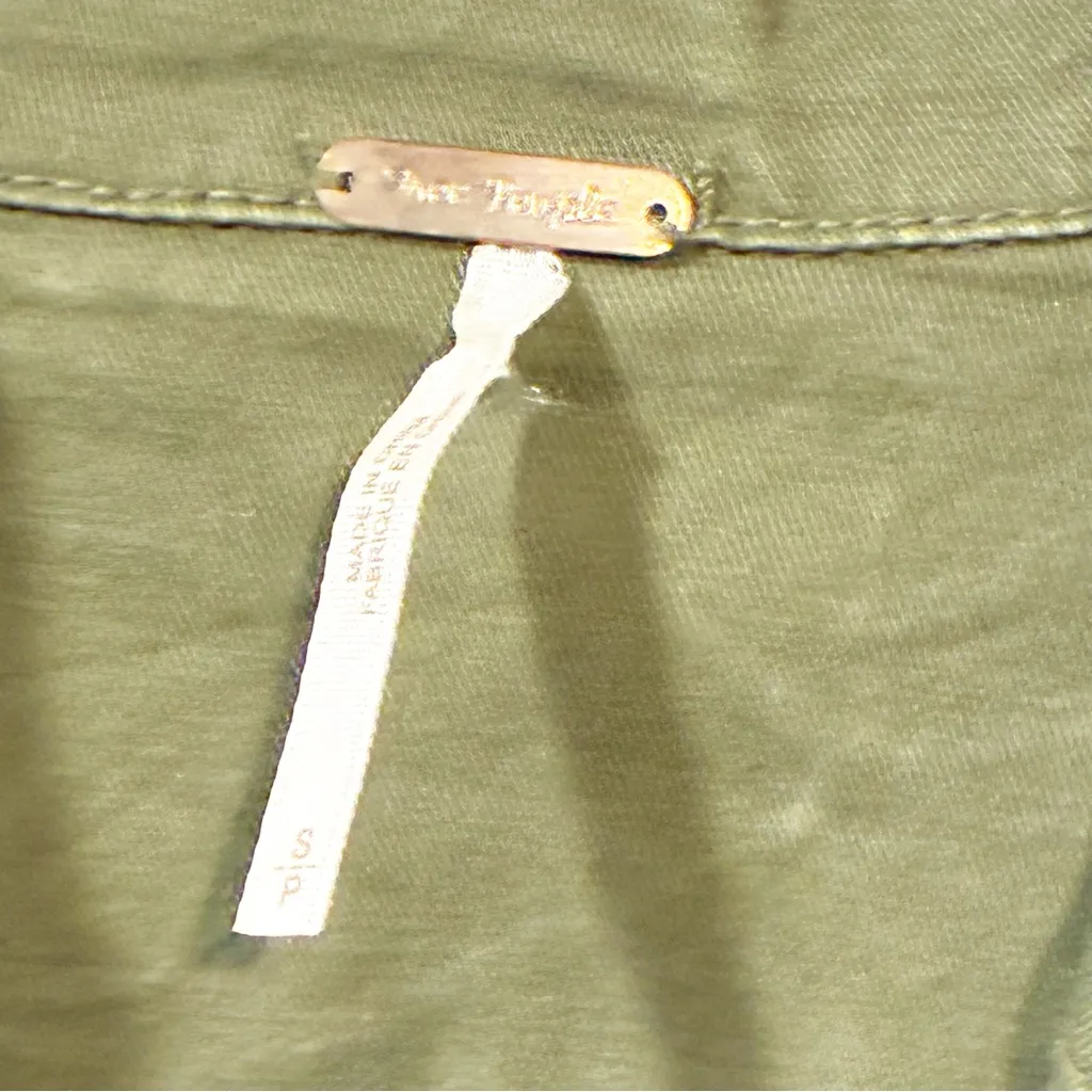 Free People Military Twill Ruffle Jacket Green Khaki Tie Sleeve Blazer Small - Image 3