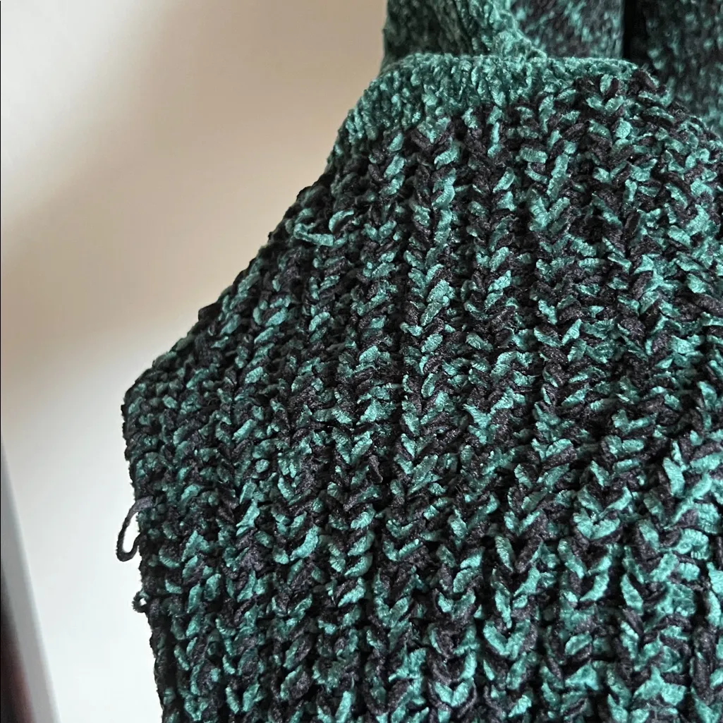 For Love Lemons Chenille Green Black Cardigan - Image 3