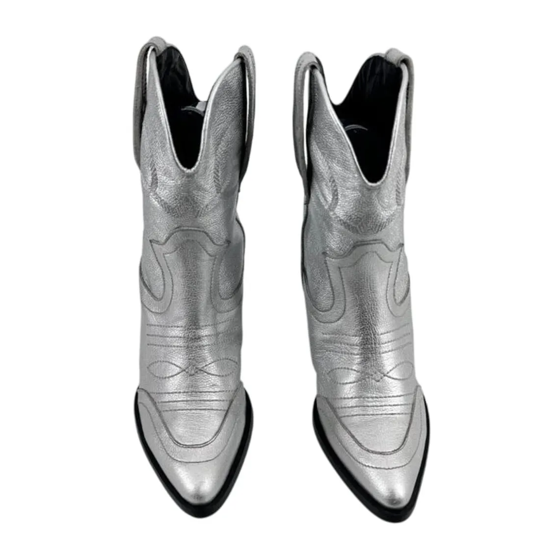 SETA Metallic Silver Leather Western Cowgirl Ankle Boots Heeled EU 37 US 6.5 Size 7 - Image 8