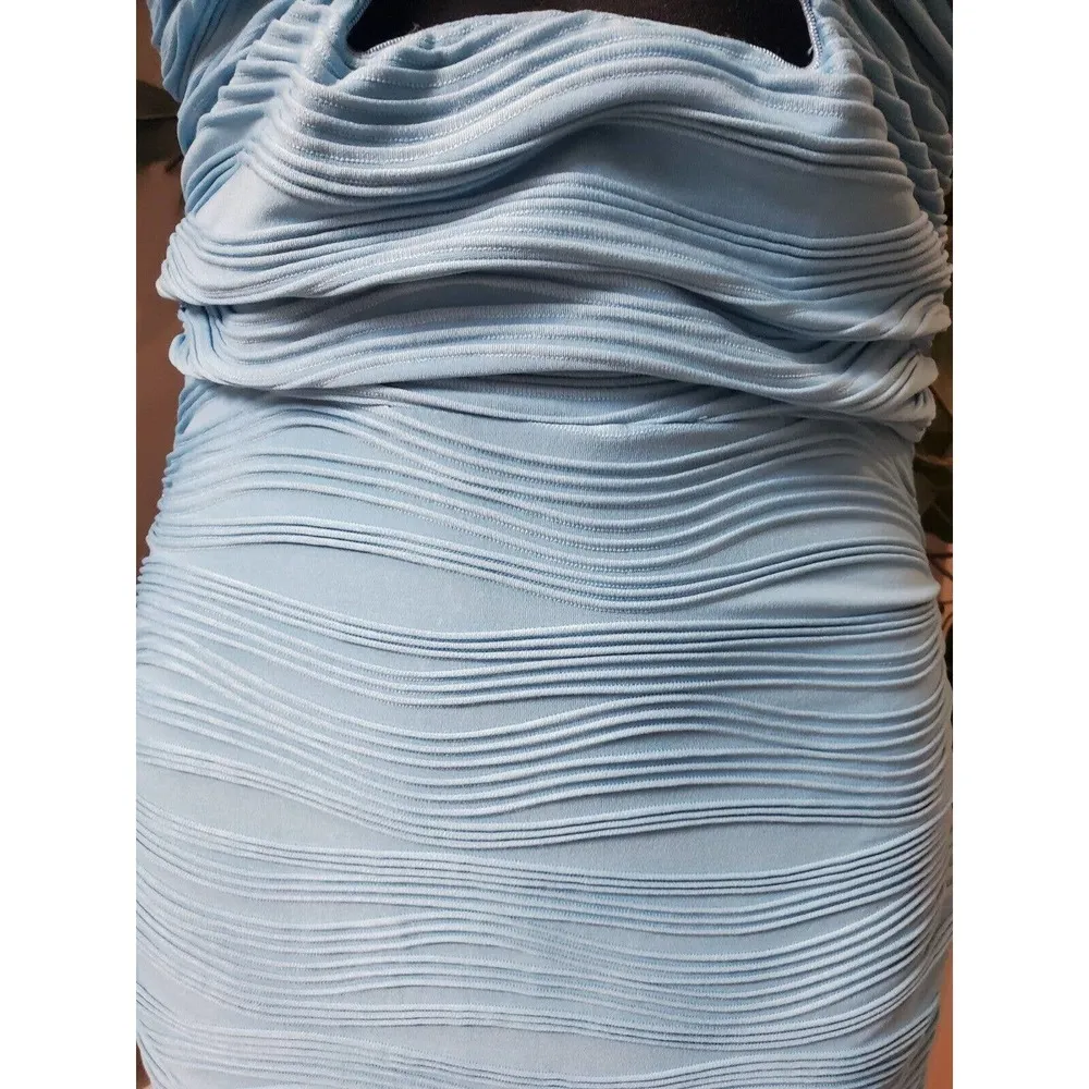 Pretty Little Thing Women Blue Polyester Ruched Bodycon Knee Length Dress Size 6 - Image 4