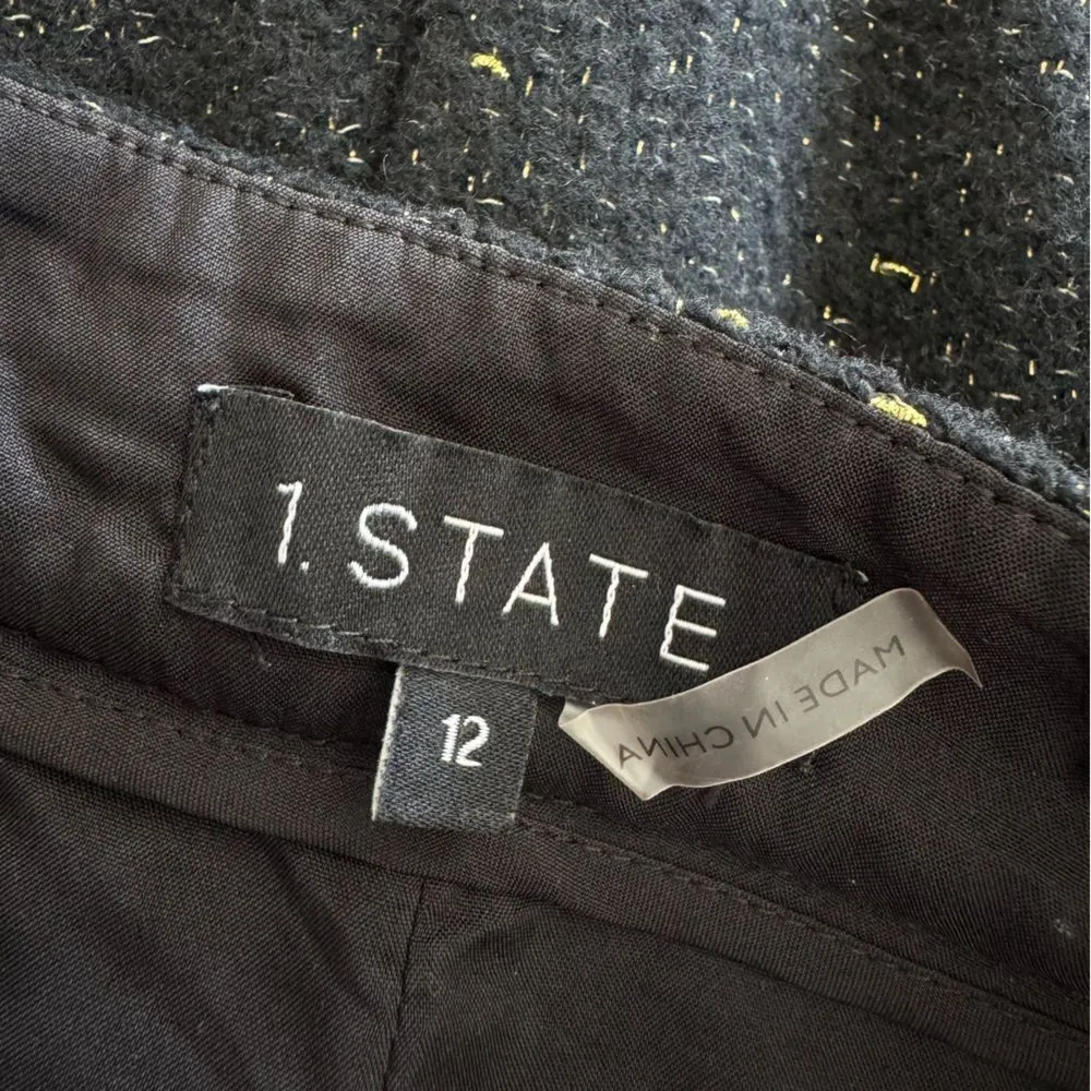 1 STATE Black Gold Thread wool Blend Tweed Shorts Size 12 - Image 5
