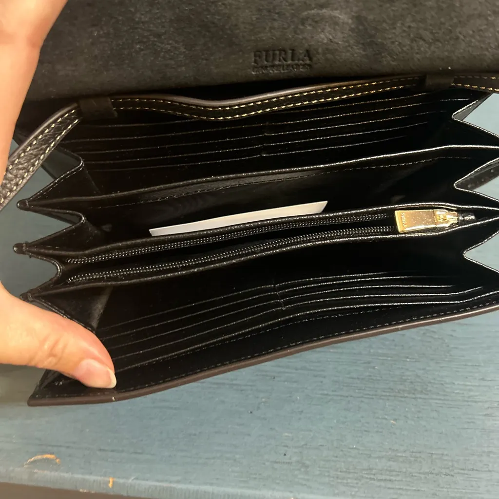 Furla Dark Black Pebble Leather Shoulder Bag | Crossbody Wallet Purse Authentic - Image 8