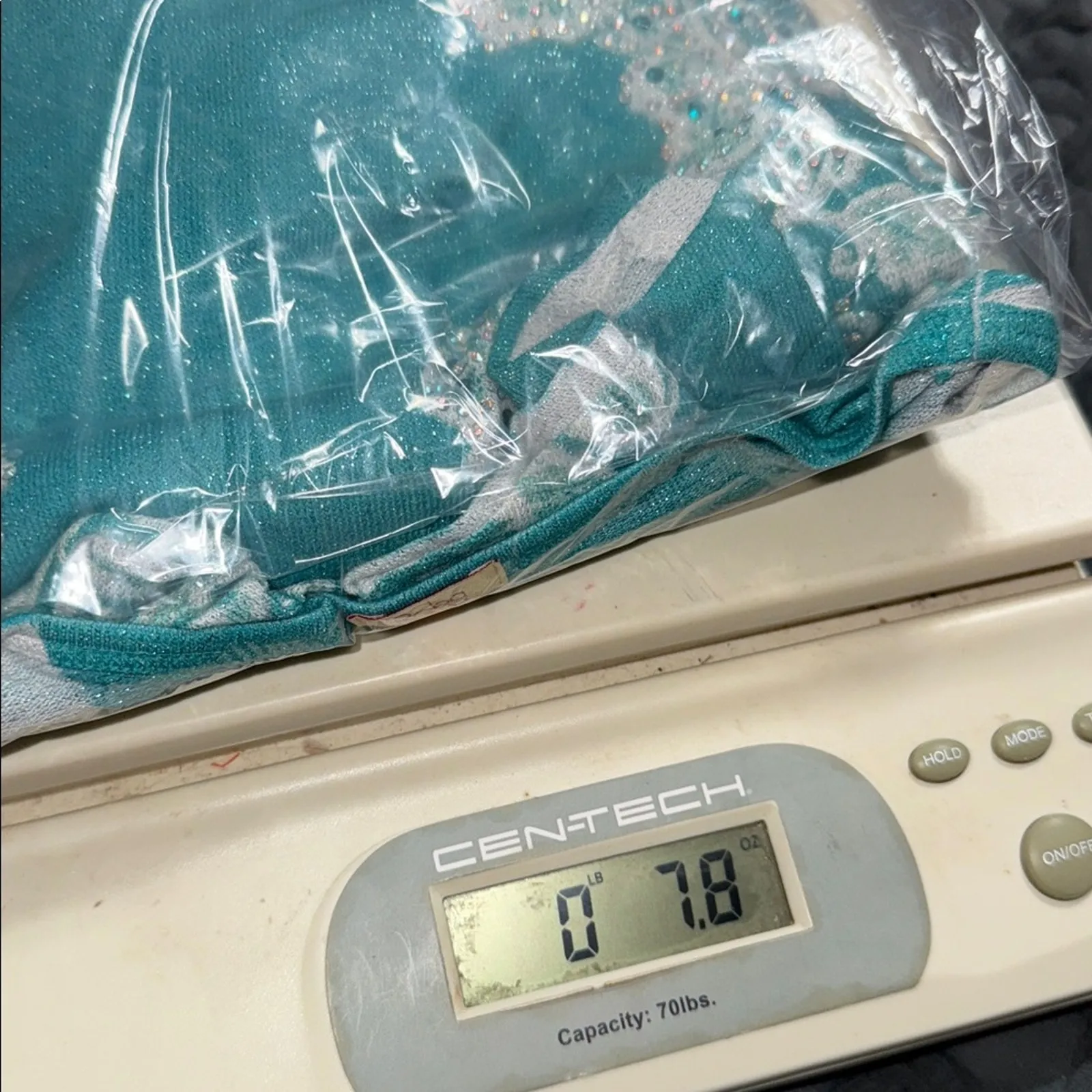 Reba womens size large v-neck teal shark bite hem long sleeve beaded tunic shiny - Image 10