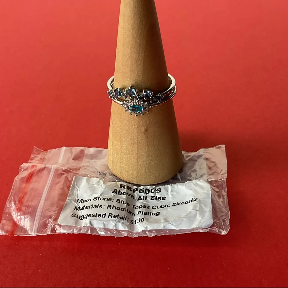 Bomb Party RBP5009 “Above All Else” Blue Topaz CZ on Rhodium Size 11 Ring NWT - Image 6