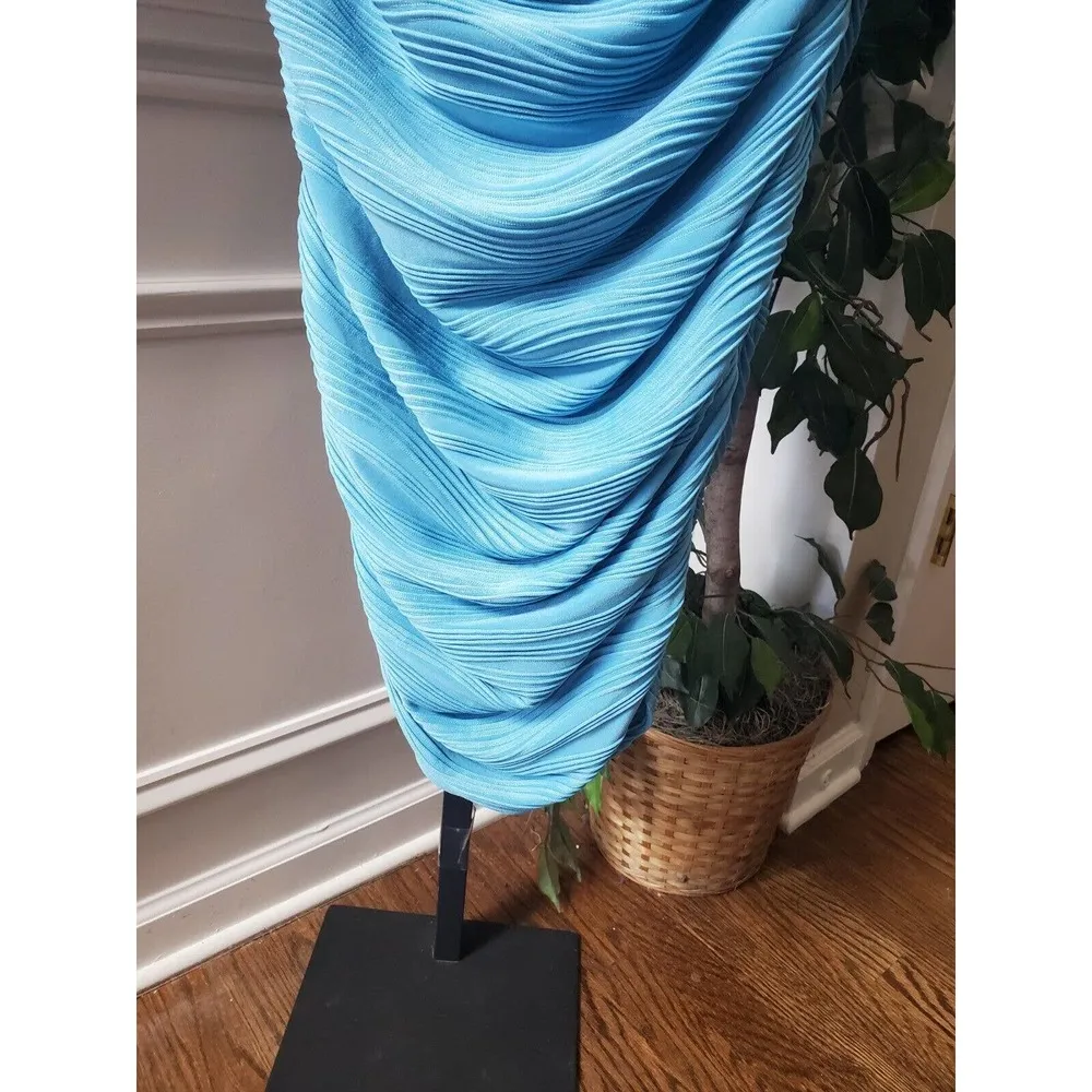 Pretty Little Thing Women Blue Polyester Ruched Bodycon Knee Length Dress Size 6 - Image 13