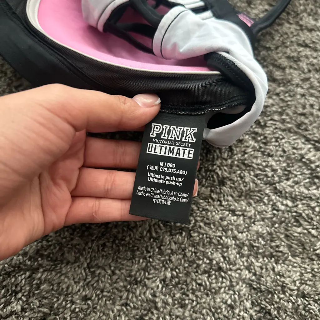 Victoria's Secret Black and Pink Graphic Sports Bra - Image 3