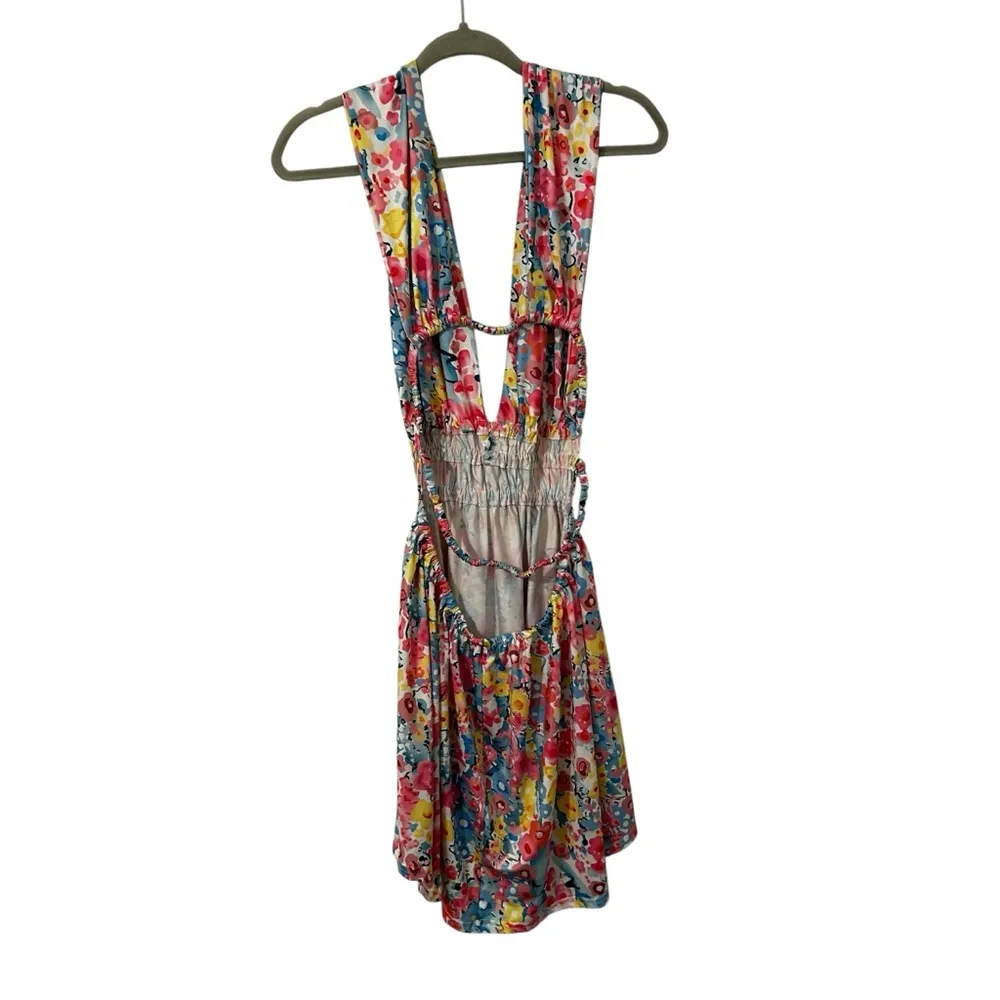 Colorful Floral Design Dress Open Back Style Women’s Size Large Lightweight Fit! Yellow - Image 3