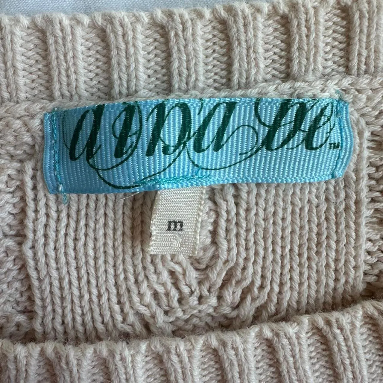 Aina Be Cream Cable Knit Fisherman Pullover Sweater Sz M Cottagecore Preppy Boho White Size M - Image 3