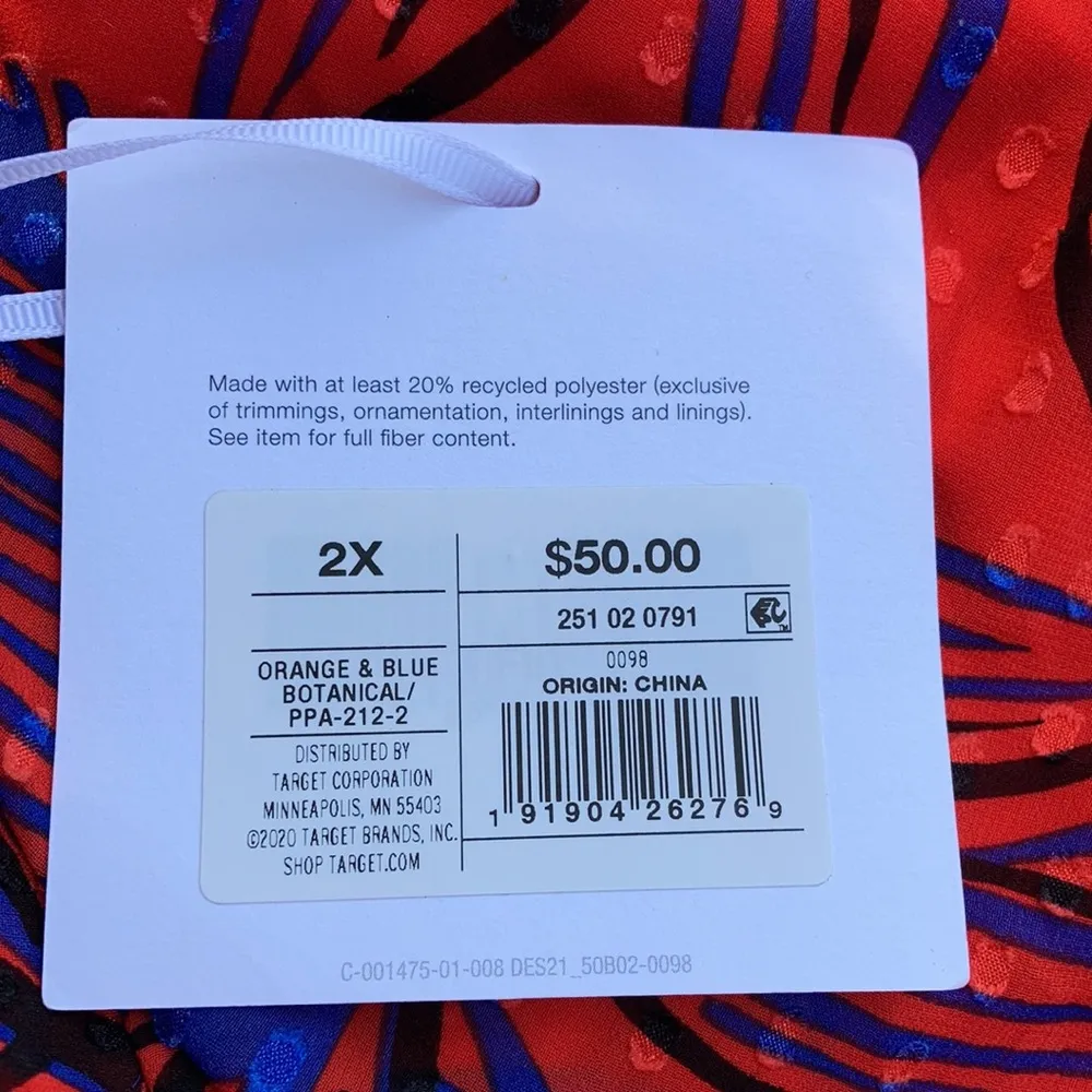 Alexis For Target Dress Size 2X Tropical Leaf Tie Strap Asymmetrical Orange NWT - Image 5