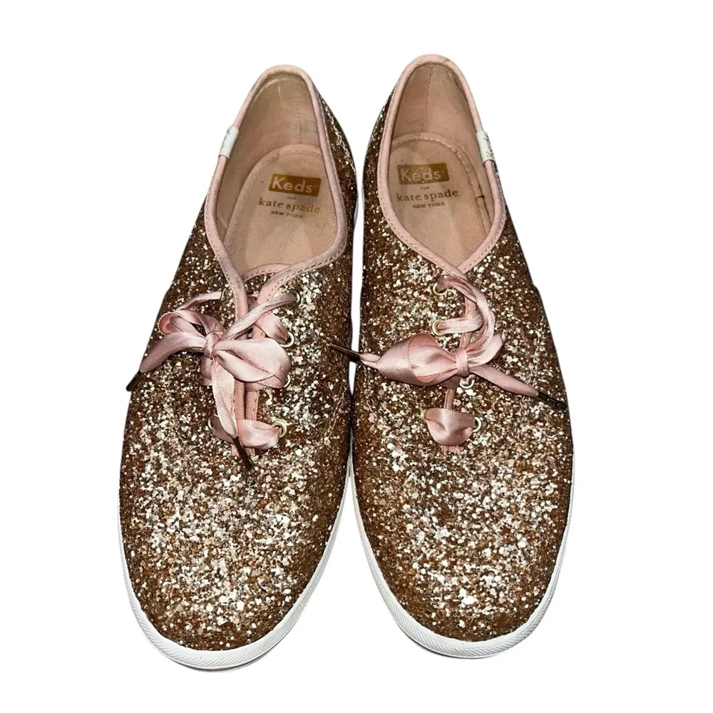 Kate Spade New York X Keds Rose Gold Glitter Champion Lace Up Sneakers size 10 - Image 2