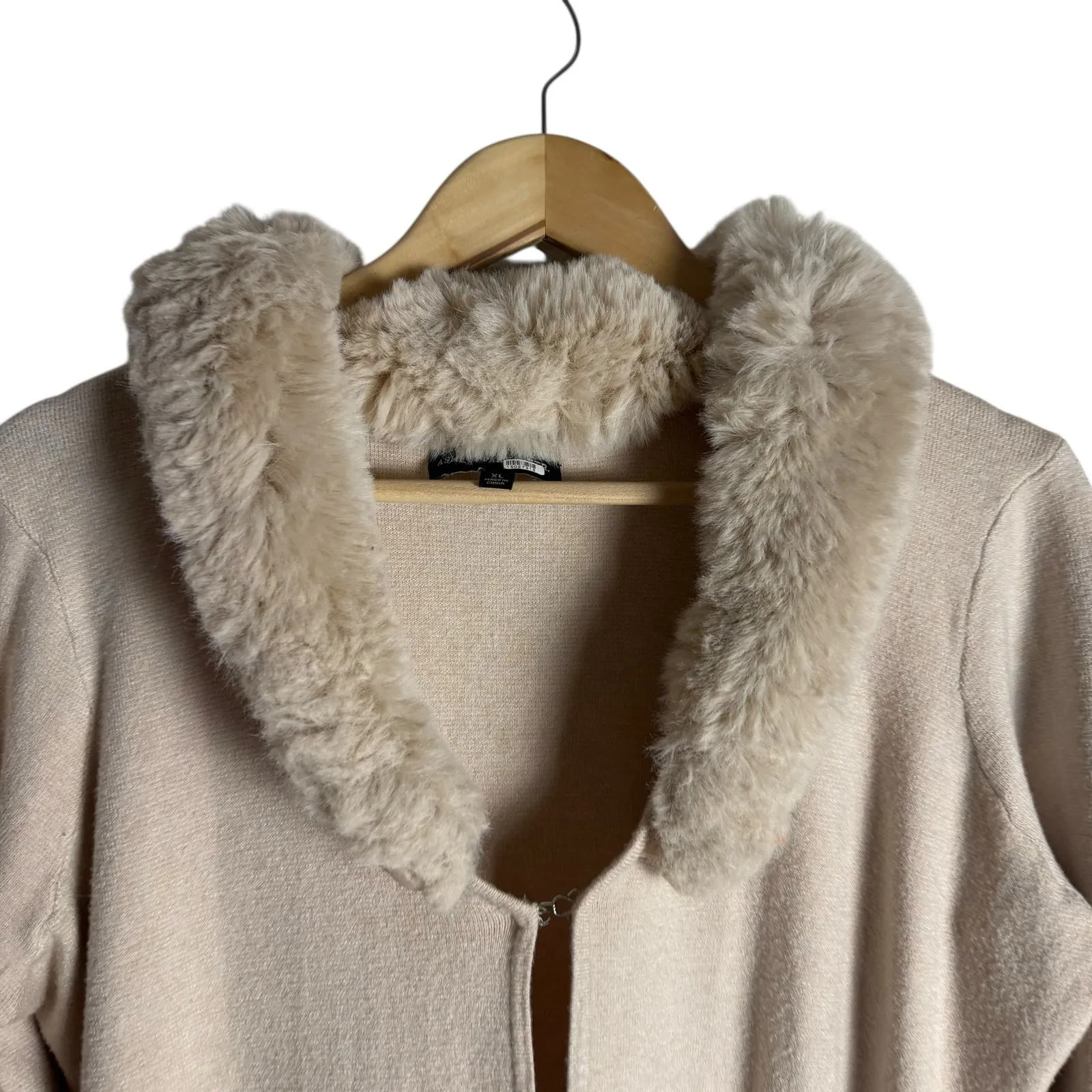 Ashley Park Cream Long Knit Faux Fur Trim Midi Cardigan Sweater Size XL - Image 8