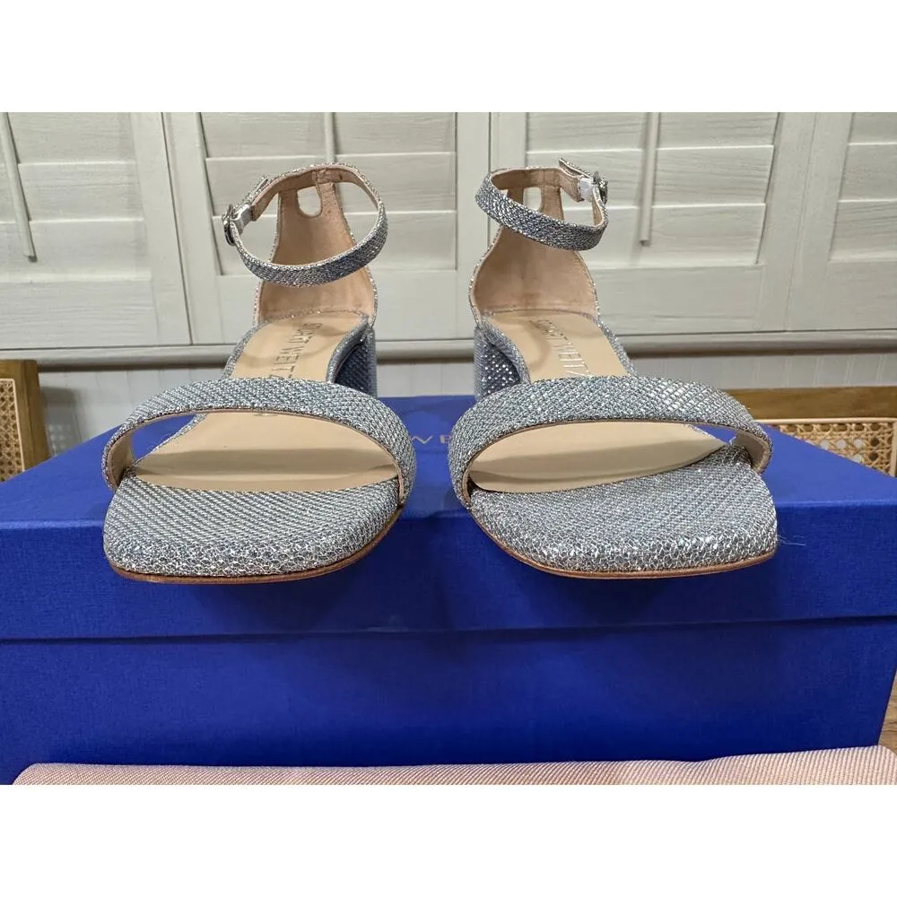 Stuart Weitzman Nudistcurve 35 Block Sandal Heels Silver Size 6 US 36.5 US NIB - Image 6