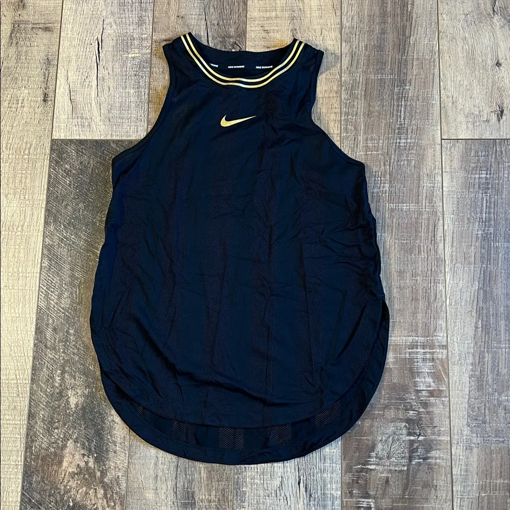Nike Running Glam Dri Fit Black & Gold Mesh Tank Top Size Medium - Image 3