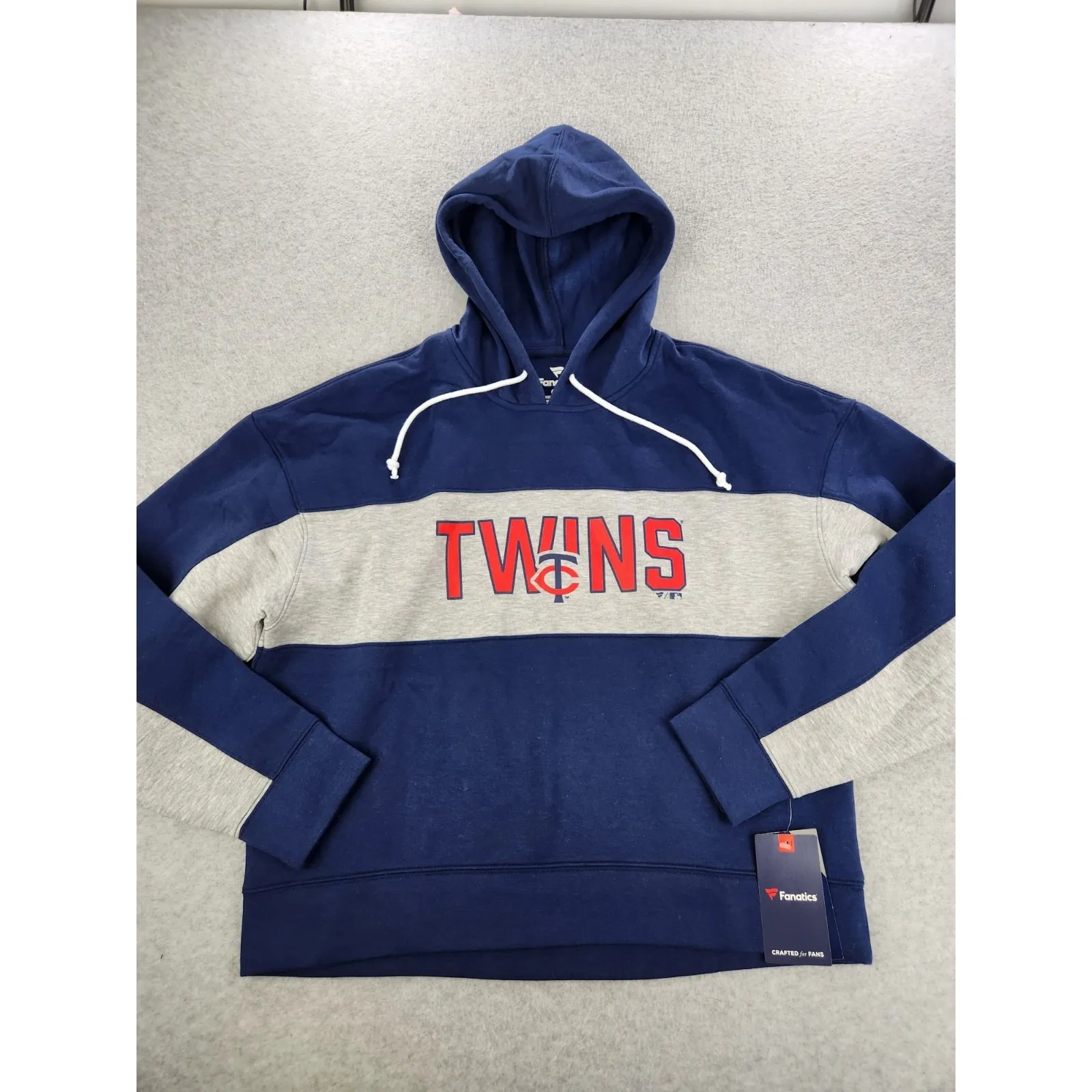 Women Minnesota Twins Baseball Navy Stripe Logo Pullover Hoodie Sweatshirt LARGE - Image 11