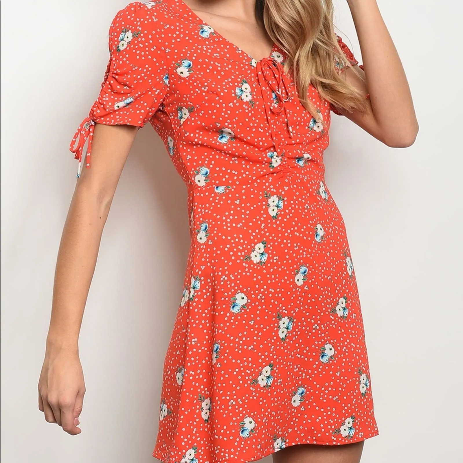 Floral Dotted Dress Mini Red Size M - Image 2