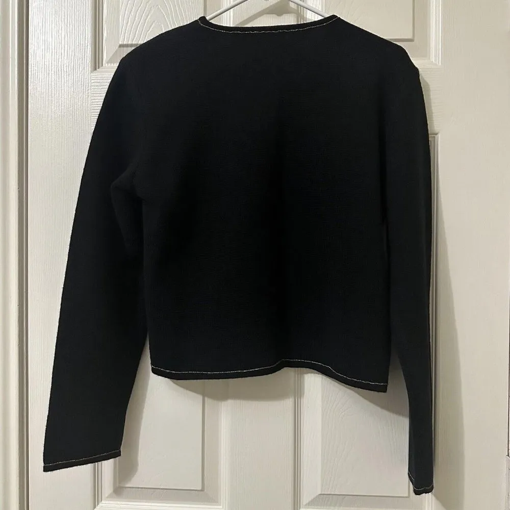 Vintage  Black 100% Merino Wool Cardigan Sweater Sz M Medium Beaded - Image 6